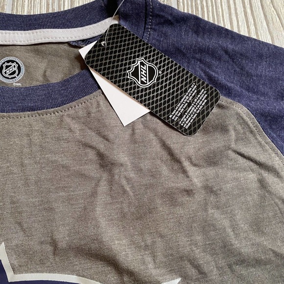 NHL Columbus Blue Jackets Logo LS Raglan Tee Men’s M Blue Gray New - Picture 4 of 10